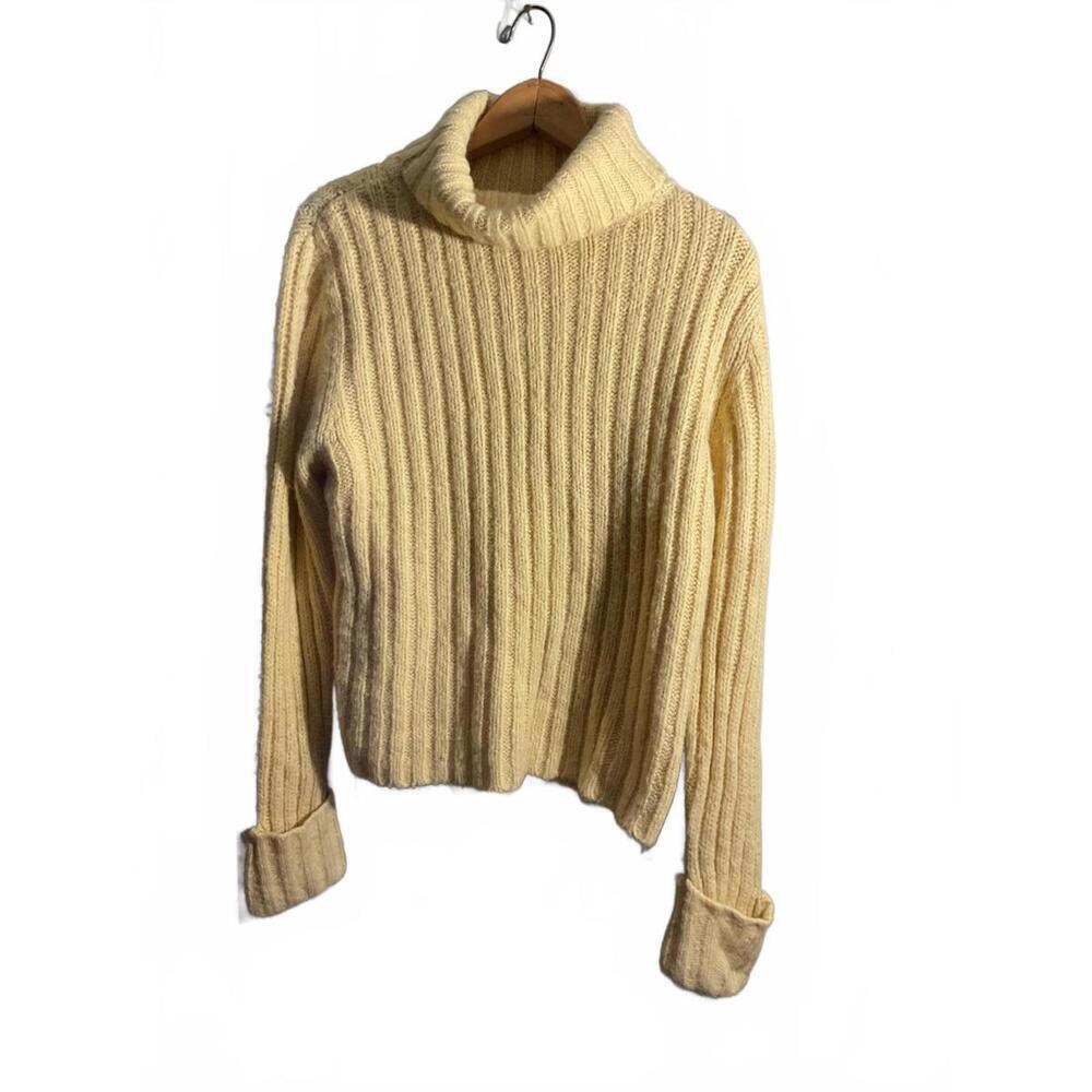 Vintage 90's Route 66 Cream Wool Blend Turtleneck Ribbed Sweater - Large